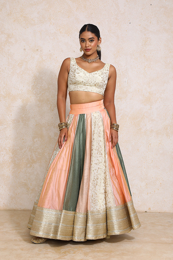 Surayya x Tyohaar | Multi-colour Embroidery Tissue & Chandheri FlareFit™ Lehenga Set with Dupatta-Binks
