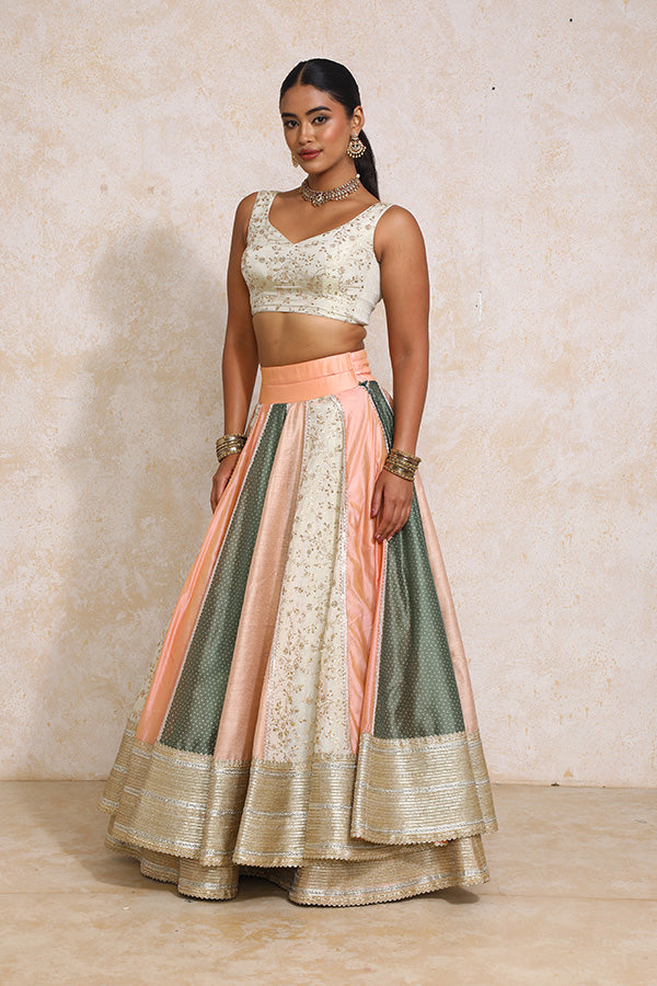Surayya x Tyohaar | Multi-colour Embroidery Tissue & Chandheri FlareFit™ Lehenga Set with Dupatta-Binks