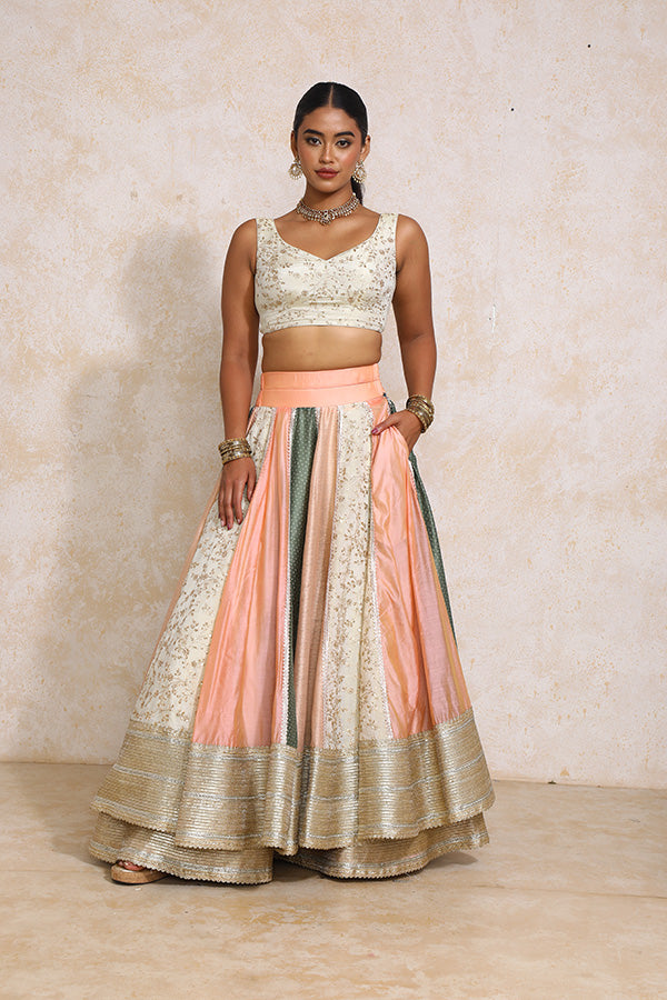 Surayya x Tyohaar | Multi-colour Embroidery Tissue & Chandheri FlareFit™ Lehenga Set with Dupatta-Binks