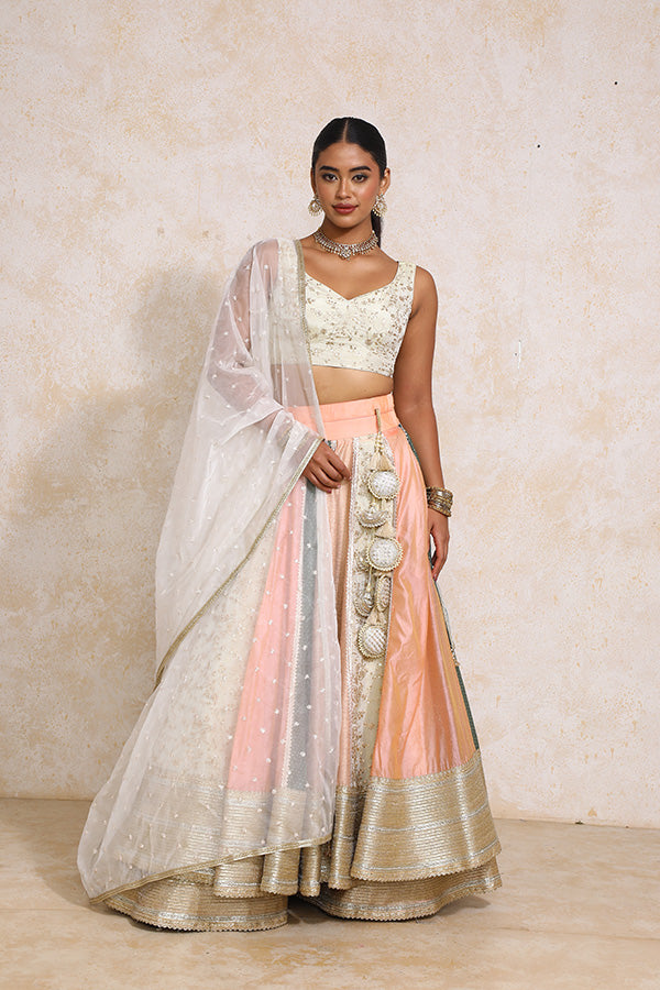 Surayya x Tyohaar | Multi-colour Embroidery Tissue & Chandheri FlareFit™ Lehenga Set with Dupatta-Binks