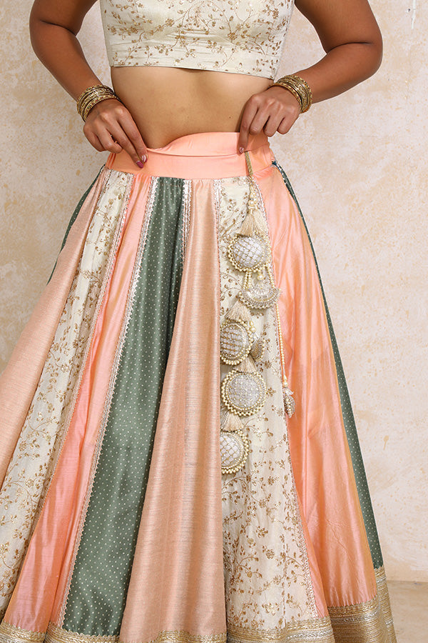 Surayya x Tyohaar Lehenga Set, in Multicolour Chandheri & Tissue Viscose, featuring sleeveless and sweetheart neckline (view 4).