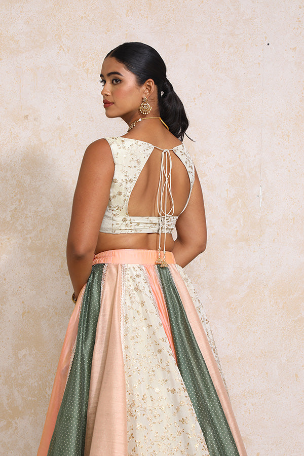 Surayya x Tyohaar Lehenga Set, in Multicolour Chandheri & Tissue Viscose, featuring sleeveless and sweetheart neckline (view 7).