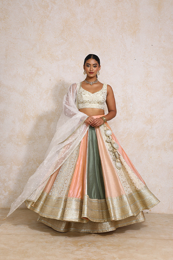 Surayya x Tyohaar | Multi-colour Embroidery Tissue & Chandheri FlareFit™ Lehenga Set with Dupatta-Binks
