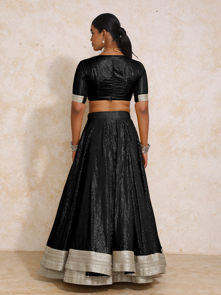 Vareesha x Tyohaar Lehenga Set, in Black 100% Cotton & Lurex, featuring elbow sleeves and v-neckline (view 2).
