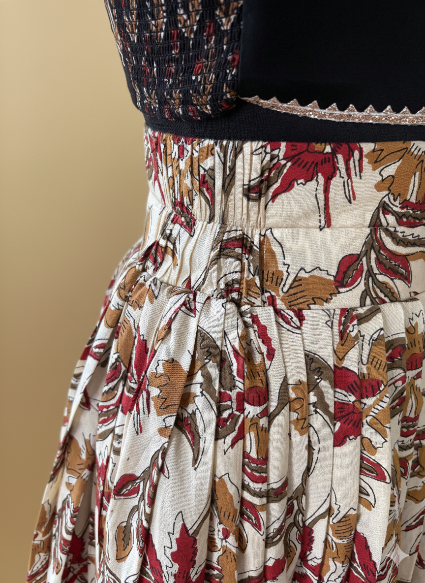 Vilas x Tyohaar Lehenga Set, in Black 100% Cotton - Block Printed, featuring elbow sleeves and v-neckline (view 6).