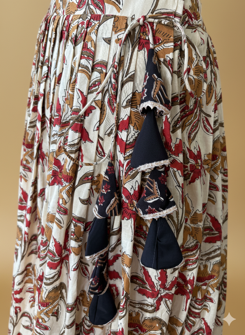 Vilas x Tyohaar | White & Black Navratri Handblock Printed Lehenga Set-Binks