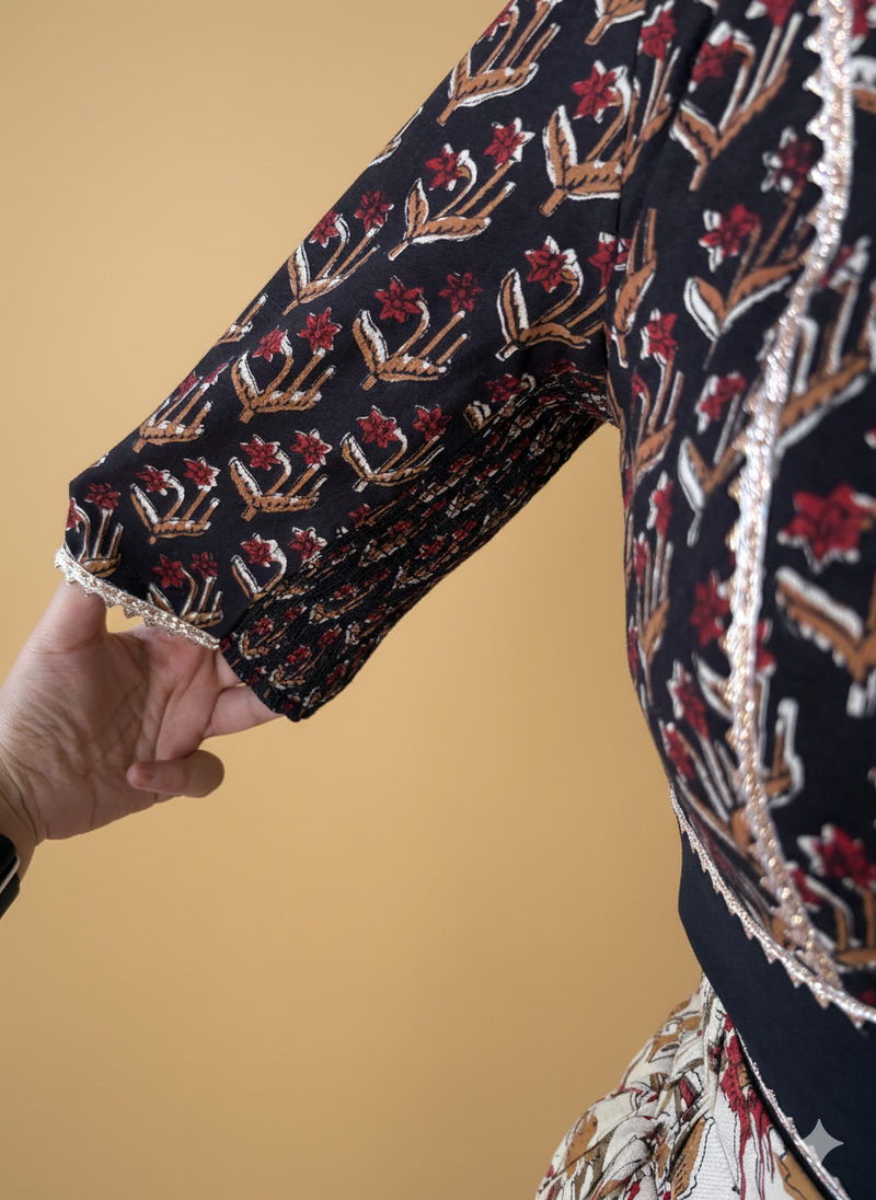 Vilas x Tyohaar | White & Black Navratri Handblock Printed Lehenga Set-Binks