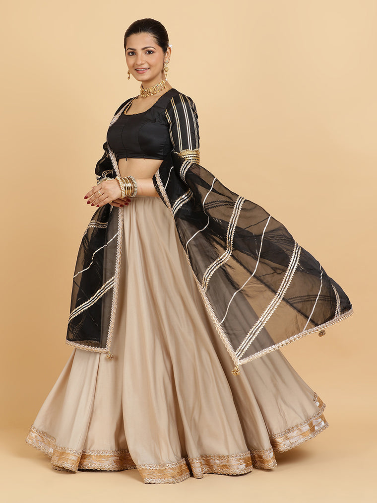 Zainab Aziza 4-Pc Lehenga Set x Tyohaar, in Beige, featuring elbow sleeves and square neckline, made for party & festive.