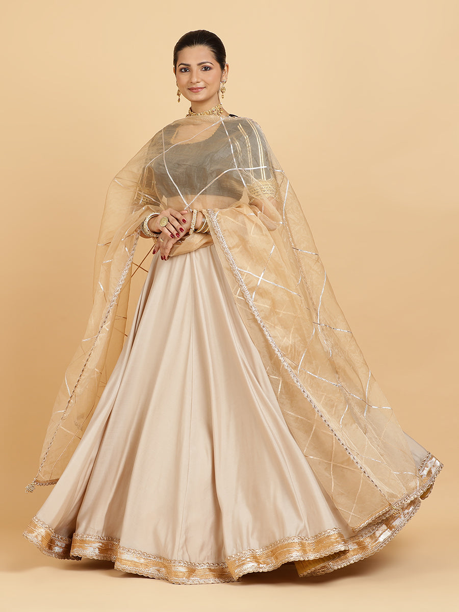 Zainab Aziza 4-Pc Lehenga Set x Tyohaar, in Beige, featuring elbow sleeves and square neckline, made for party & festive.