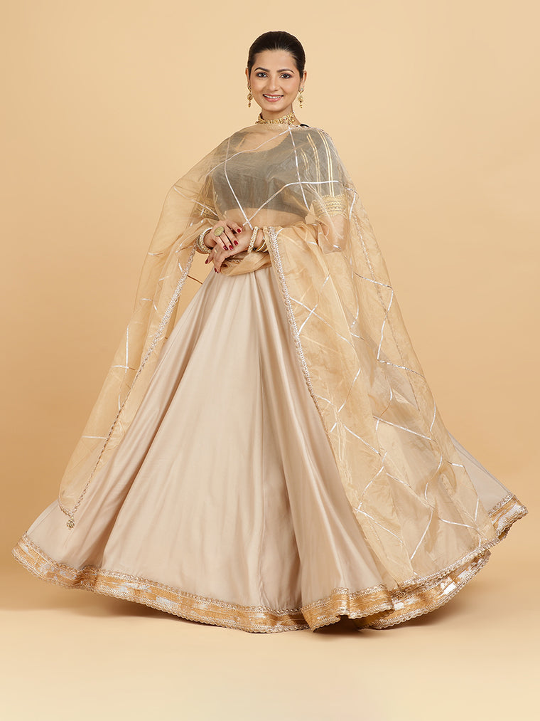 Zainab Aziza 4-Pc Lehenga Set x Tyohaar, in Beige, featuring elbow sleeves and square neckline, made for party & festive.