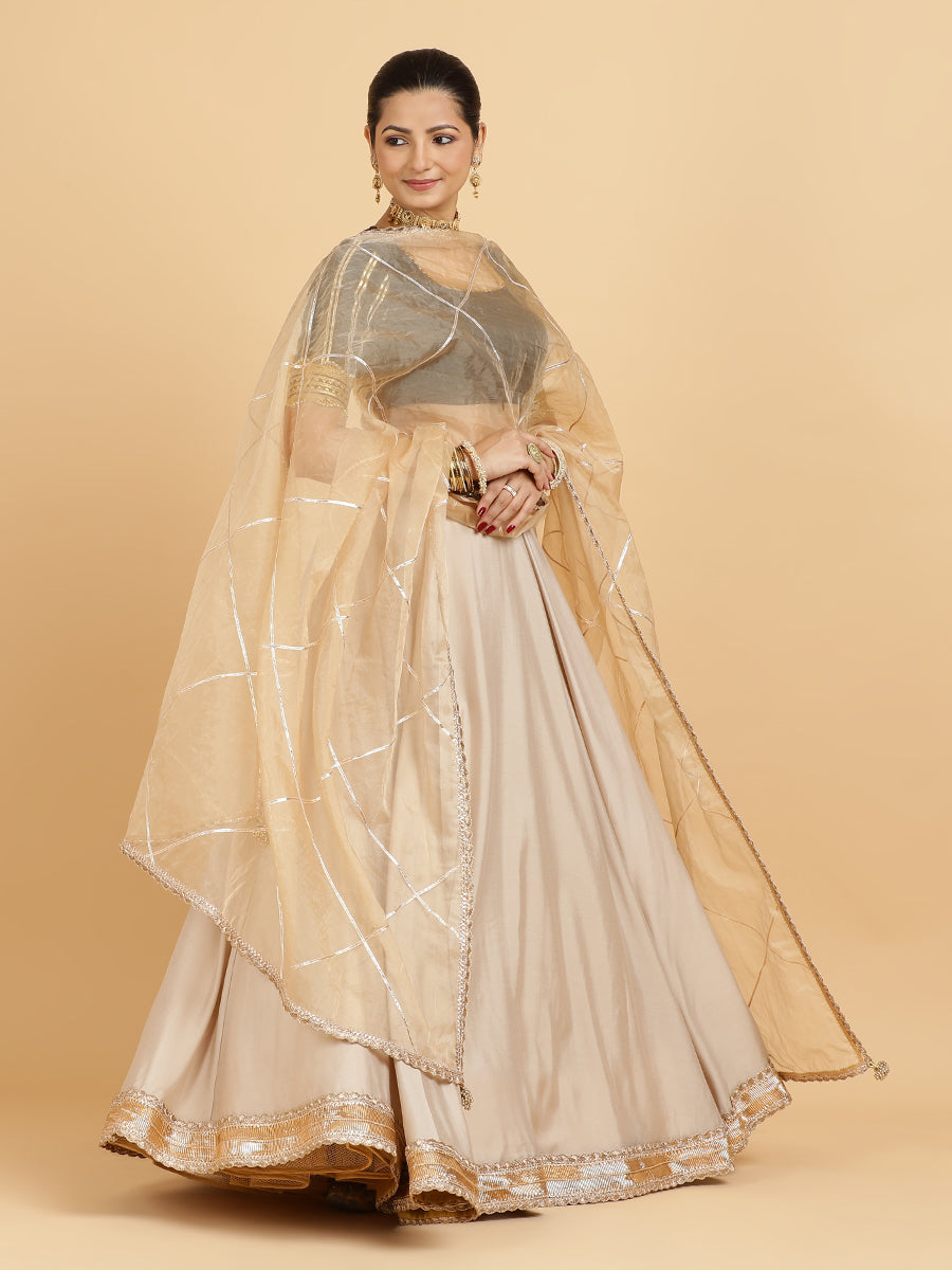 Zainab Aziza 4-Pc Lehenga Set x Tyohaar, in Beige, featuring elbow sleeves and square neckline, made for party & festive.