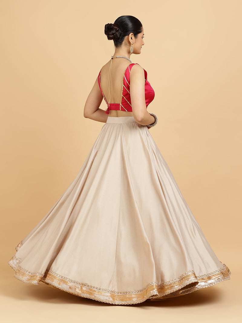 Zainab Zeba 4-Pc Lehenga Set x Tyohaar | Oyster Grey Lehenga, Rani Pink Blouse with Panna Emerald Green Dupatta and Cancan Skirt-Binks