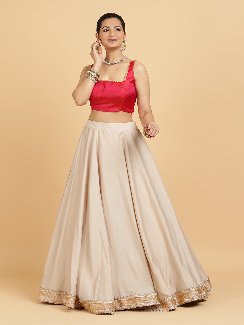 Zainab Zeba 4-Pc Lehenga Set x Tyohaar | Oyster Grey Lehenga, Rani Pink Blouse with Panna Emerald Green Dupatta and Cancan Skirt-Binks