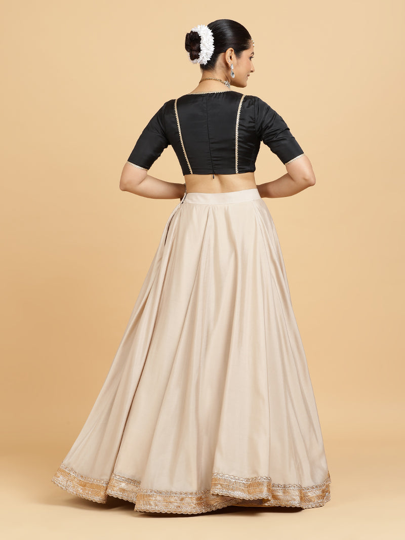 Zainab Zeenat 4-Pc Lehenga Set x Tyohaar | Oyster Grey Lehenga, Charcoal Black Blouse with Chandni Black Dupatta and Cancan Skirt-Binks