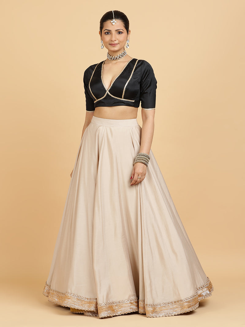 Zainab Zeenat 4-Pc Lehenga Set x Tyohaar | Oyster Grey Lehenga, Charcoal Black Blouse with Chandni Black Dupatta and Cancan Skirt-Binks