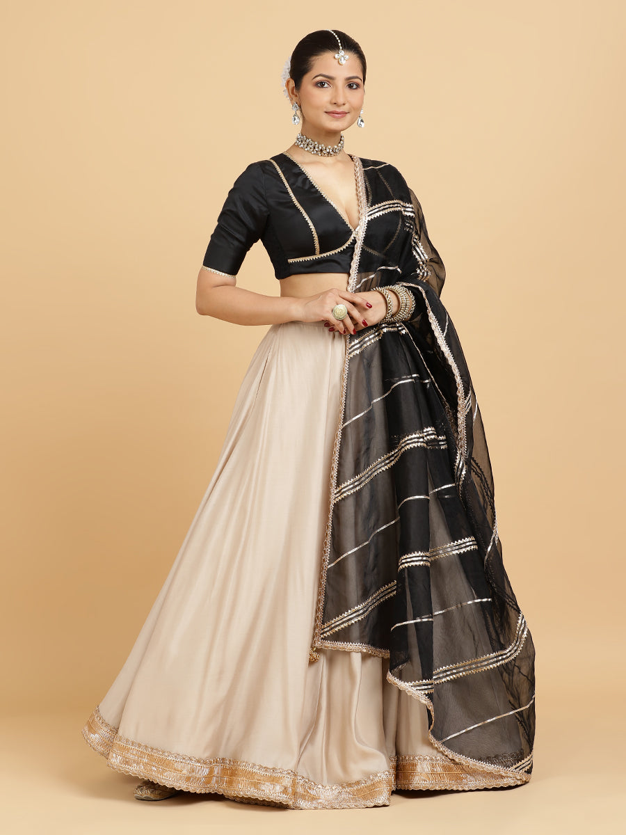 Zainab Zeenat 4-Pc Lehenga Set x Tyohaar, in Beige, featuring elbow sleeves and v-neckline, made for party & festive (view 5).
