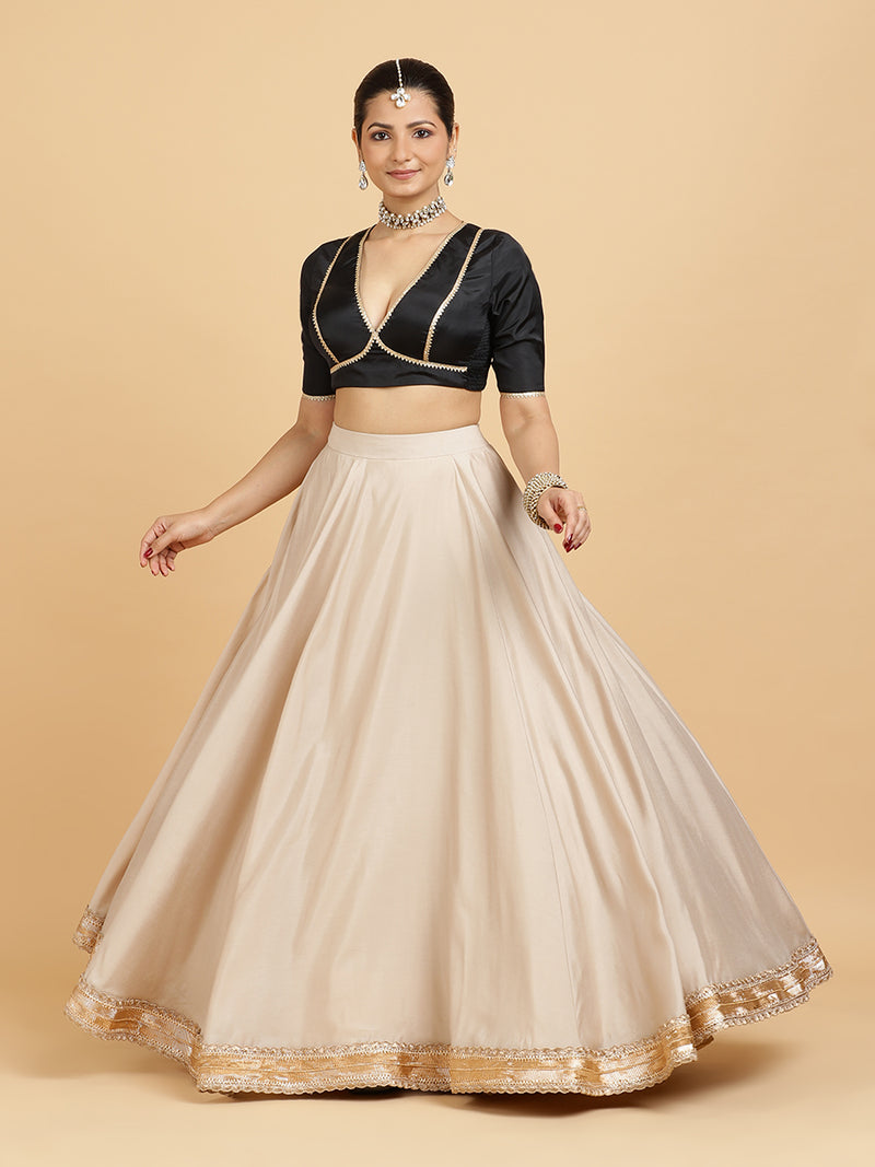 Zainab Zeenat 4-Pc Lehenga Set x Tyohaar | Oyster Grey Lehenga, Charcoal Black Blouse with Falak Purple Dupatta and Cancan Skirt-Binks