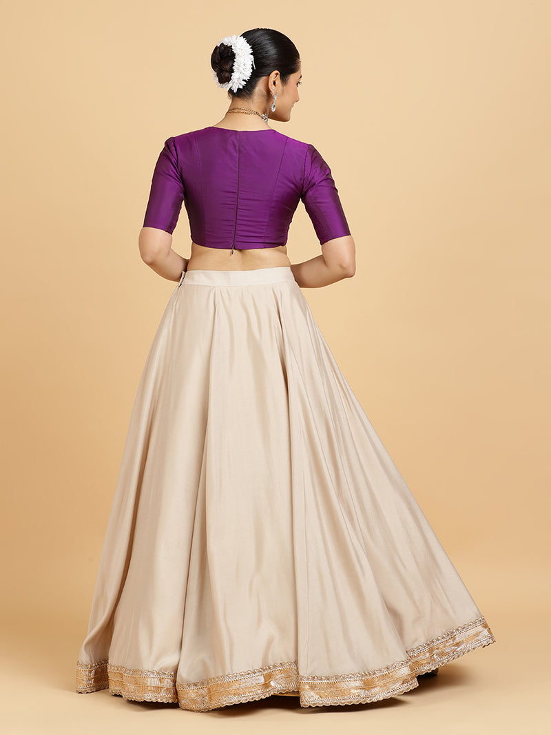 Zainab Zeenat 4-Pc Lehenga Set x Tyohaar | Oyster Grey Lehenga, Purple Blouse with Falak Purple Dupatta and Cancan Skirt-Binks