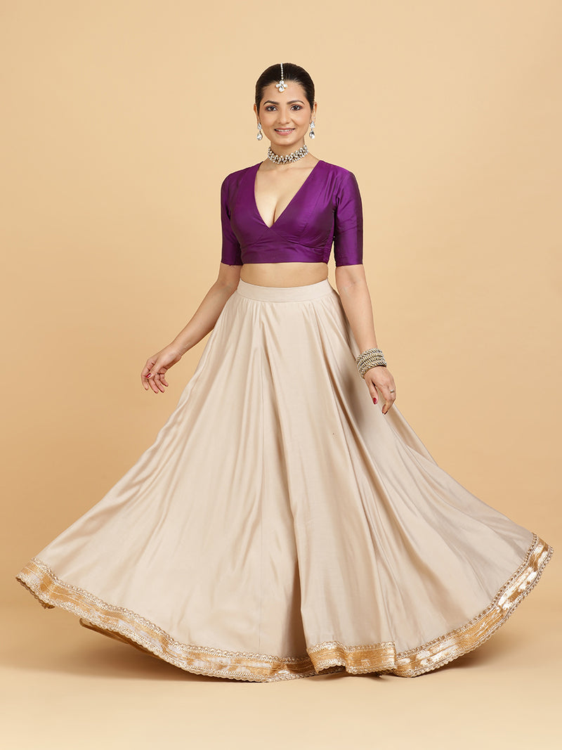 Zainab Zeenat 4-Pc Lehenga Set x Tyohaar | Oyster Grey Lehenga, Purple Blouse with Falak Purple Dupatta and Cancan Skirt-Binks