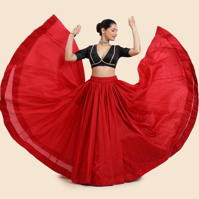 Bahaar x Tyohaar | Lehenga Skirt in Auburn Red Organza-Binks