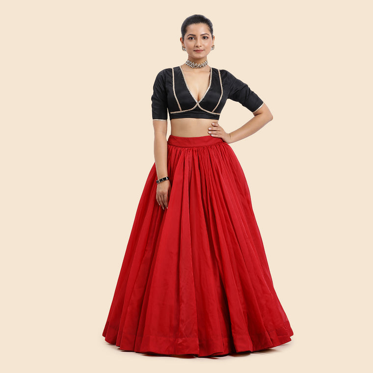 Bahaar x Tyohaar Lehenga Skirt, in Red Viscose Organza, made for party & festive (view 2).