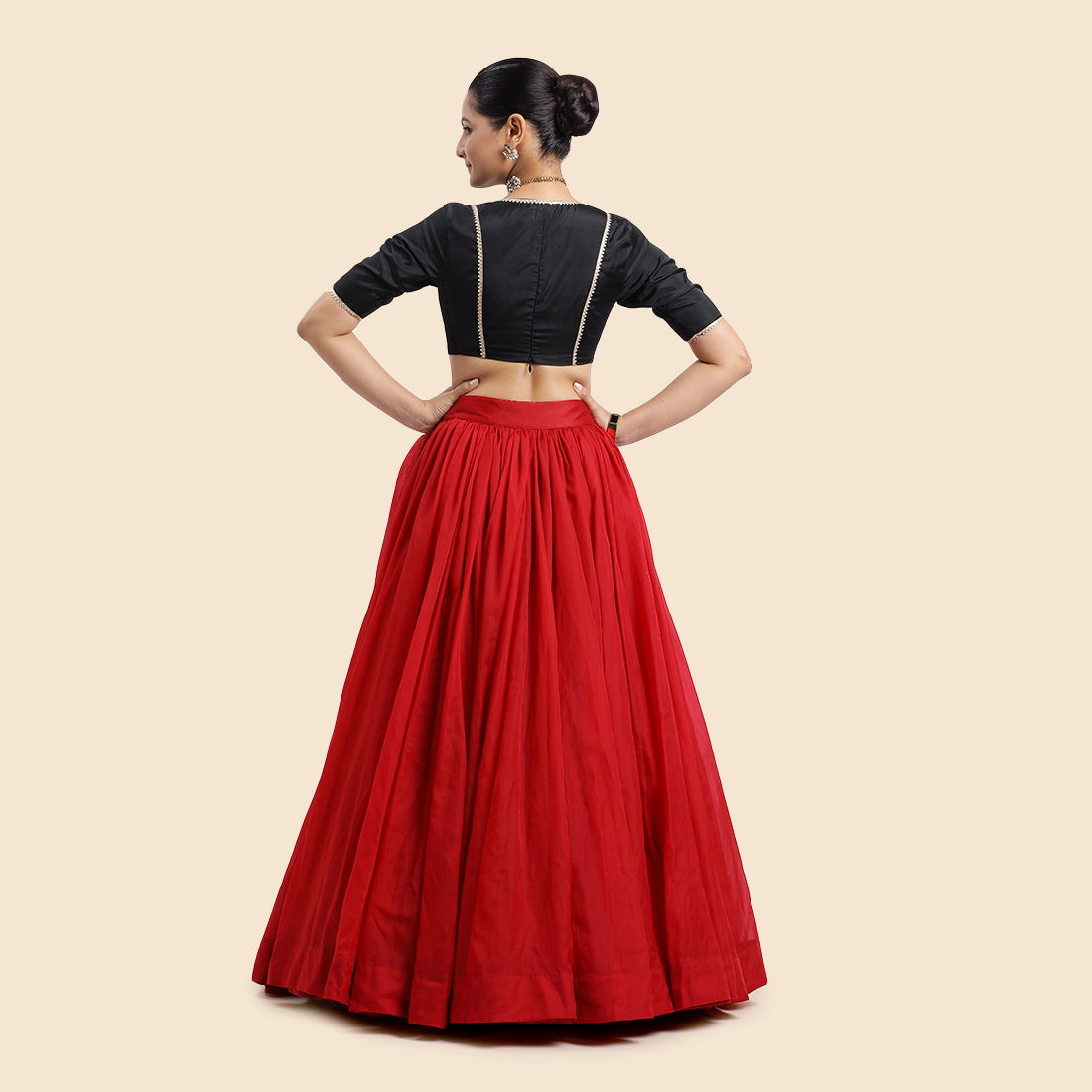 Bahaar x Tyohaar Lehenga Skirt, in Red Viscose Organza, made for party & festive (view 4).