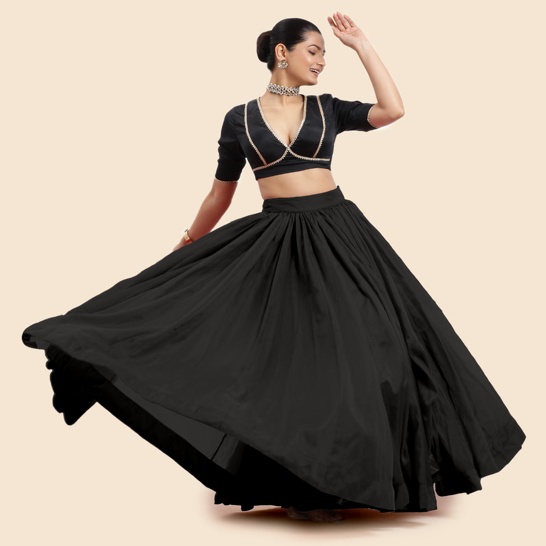 Bahaar x Tyohaar Lehenga Skirt, in Black Viscose Organza, made for party & festive.