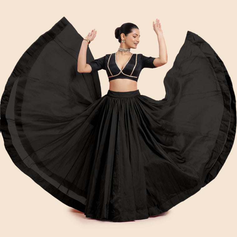 Bahaar x Tyohaar Lehenga Skirt, in Black Viscose Organza, made for party & festive (view 2).