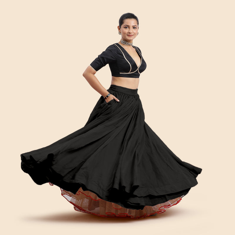 Bahaar x Tyohaar | Lehenga Skirt in Black Organza-Binks