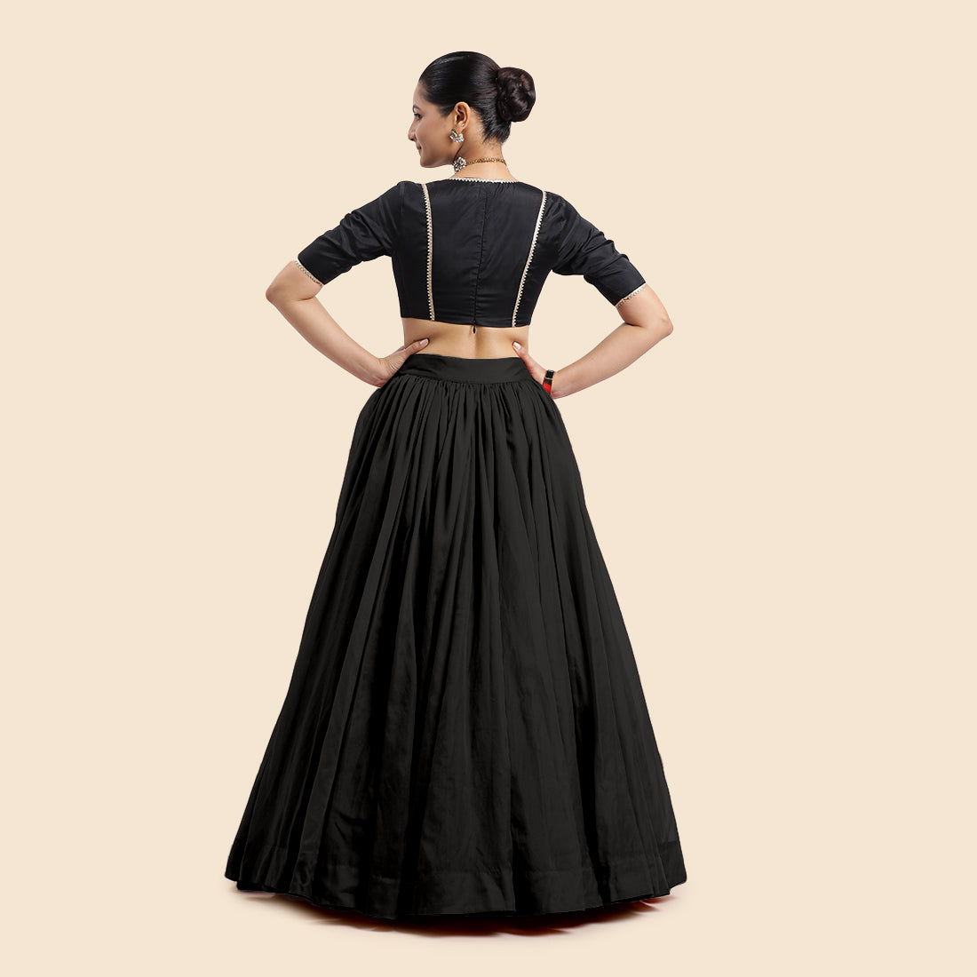 Bahaar x Tyohaar Lehenga Skirt, in Black Viscose Organza, made for party & festive (view 5).
