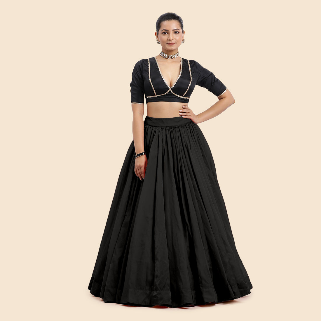 Bahaar x Tyohaar Lehenga Skirt, in Black Viscose Organza, made for party & festive (view 7).