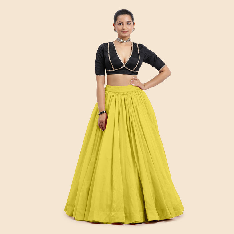Bahaar x Tyohaar Lehenga Skirt, in Yellow Viscose Organza, made for party & festive (view 2).