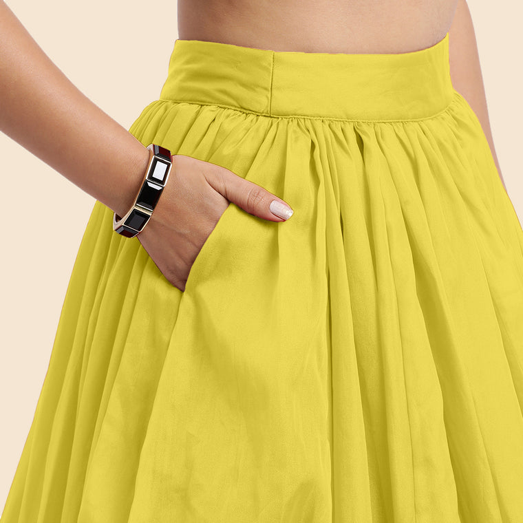 Bahaar x Tyohaar Lehenga Skirt, in Yellow Viscose Organza, made for party & festive (view 3).