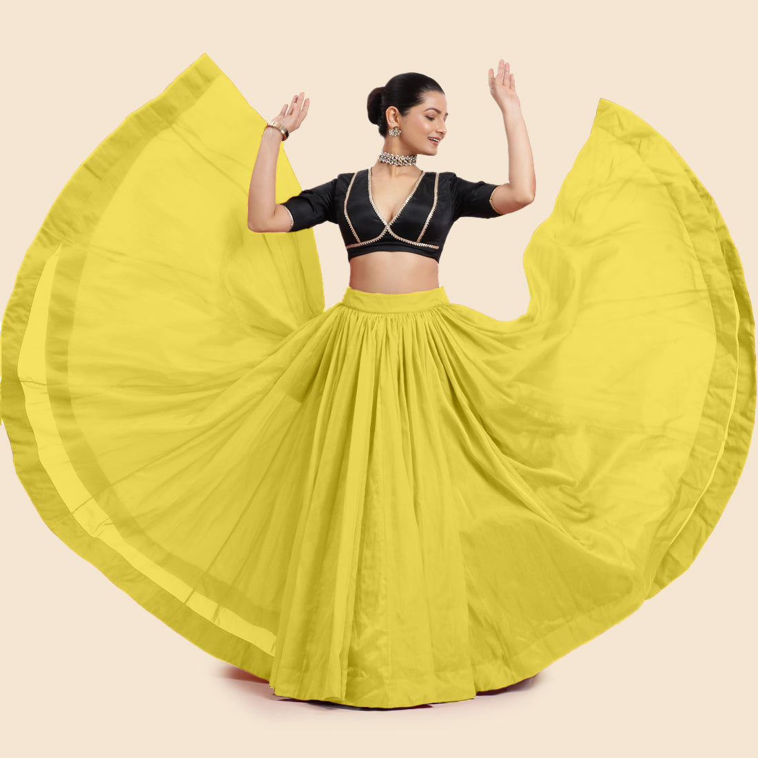 Bahaar x Tyohaar Lehenga Skirt, in Yellow Viscose Organza, made for party & festive (view 5).