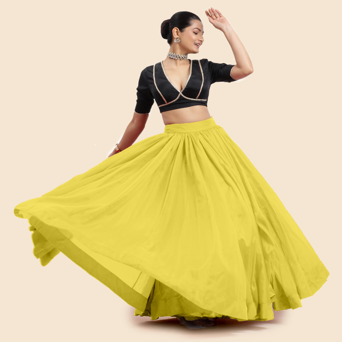 Bahaar x Tyohaar Lehenga Skirt, in Yellow Viscose Organza, made for party & festive (view 6).