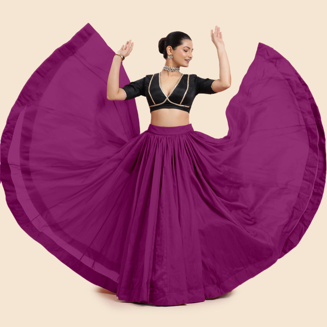 Bahaar x Tyohaar Lehenga Skirt, in Purple Viscose Organza, made for party & festive (view 6).