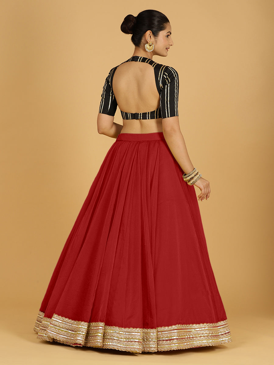 Farah x Tyohaar Lehenga Skirt, in Red Viscose Organza, made for party & festive (view 2).