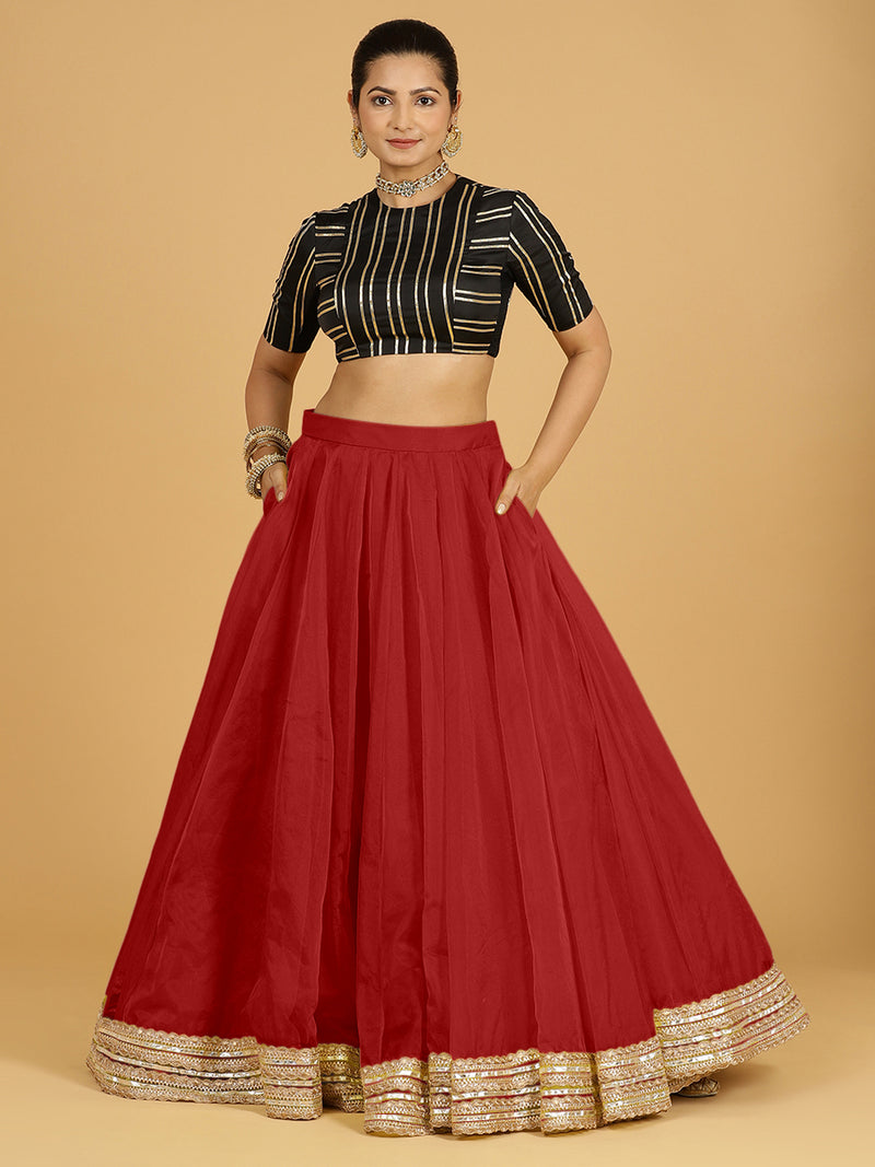 Farah x Tyohaar | Auburn Red Panelled Organza Lehenga Skirt-Binks
