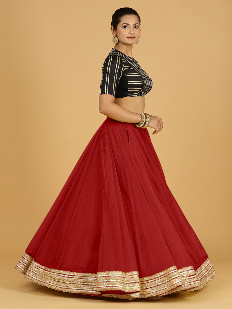 Farah x Tyohaar | Auburn Red Panelled Organza Lehenga Skirt-Binks