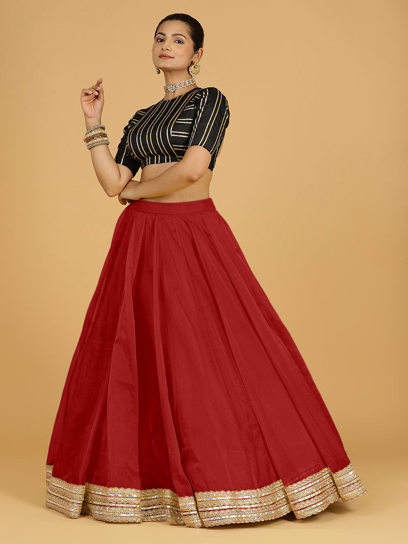 Farah x Tyohaar | Auburn Red Panelled Organza Lehenga Skirt-Binks