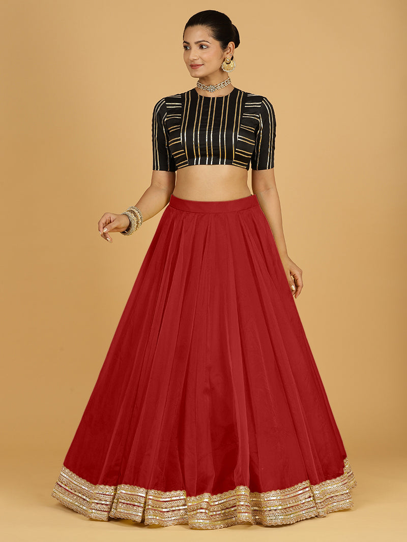 Farah x Tyohaar | Auburn Red Panelled Organza Lehenga Skirt-Binks