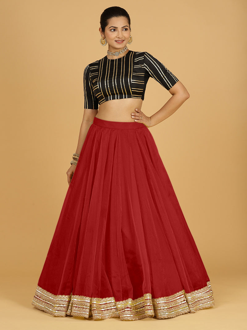 Farah x Tyohaar | Auburn Red Panelled Organza Lehenga Skirt-Binks