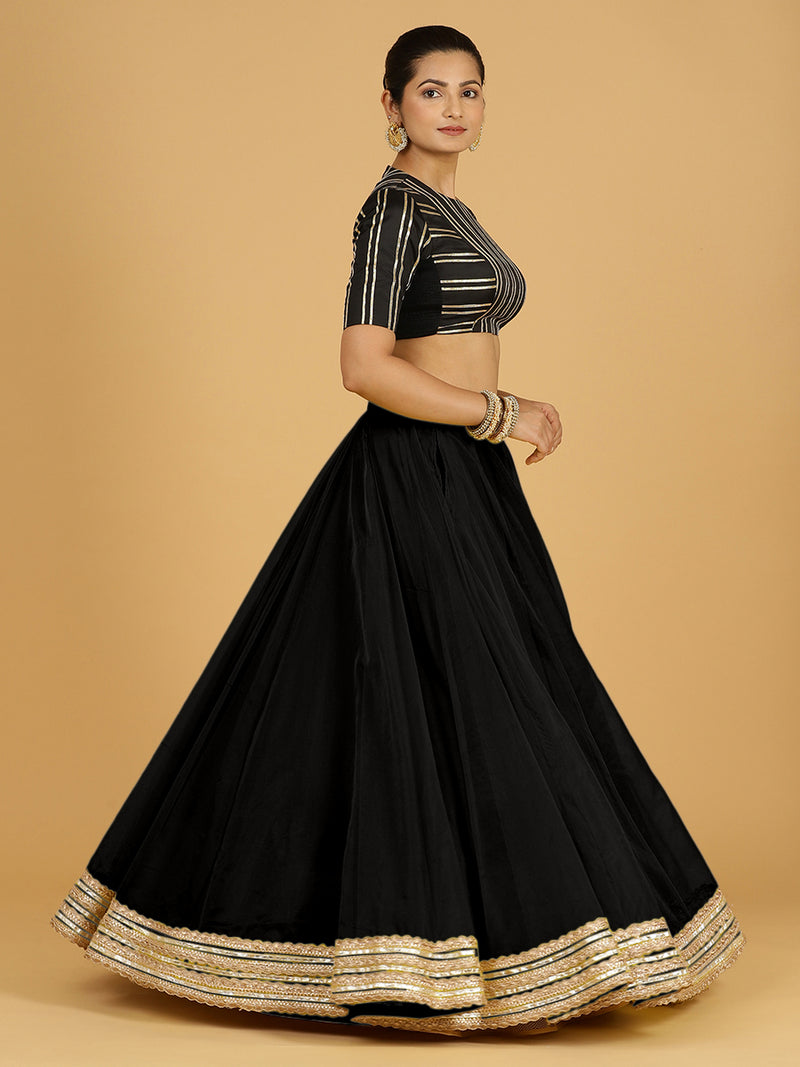 Farah x Tyohaar Lehenga Skirt, in Black Viscose Organza, made for party & festive.