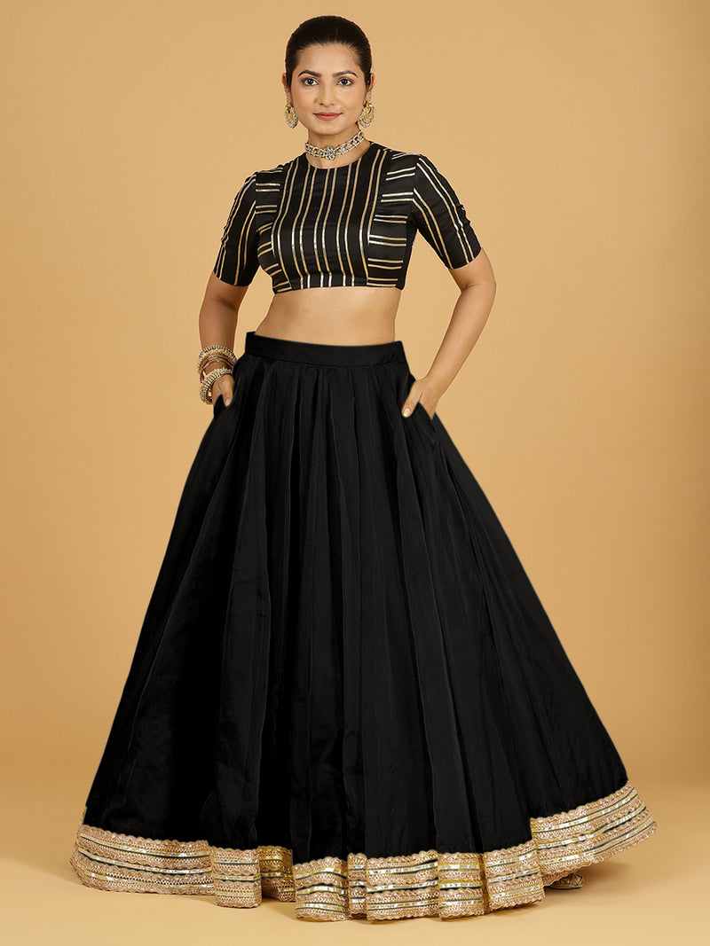 Farah x Tyohaar Lehenga Skirt, in Black Viscose Organza, made for party & festive (view 10).