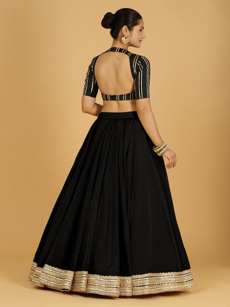 Farah x Tyohaar Lehenga Skirt, in Black Viscose Organza, made for party & festive (view 2).