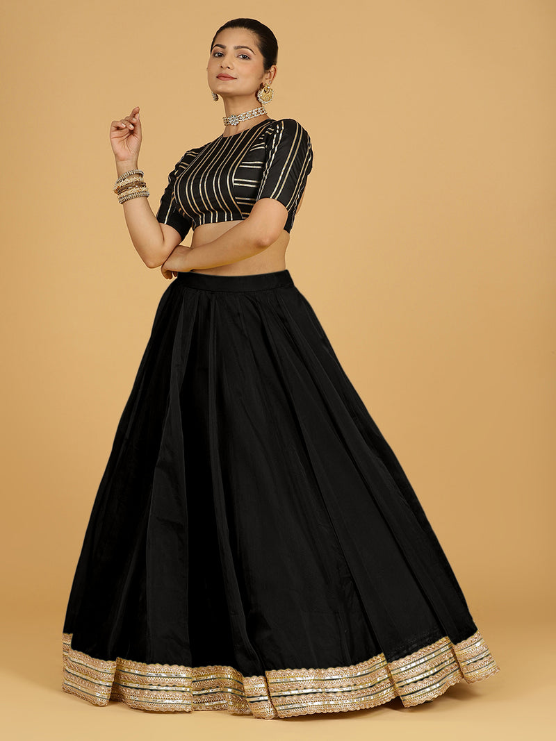 Farah x Tyohaar Lehenga Skirt, in Black Viscose Organza, made for party & festive (view 4).