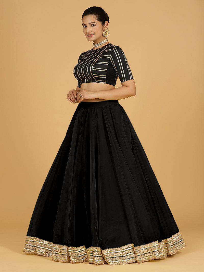 Farah x Tyohaar Lehenga Skirt, in Black Viscose Organza, made for party & festive (view 5).