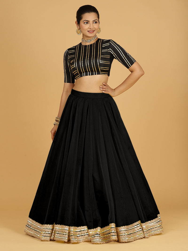 Farah x Tyohaar Lehenga Skirt, in Black Viscose Organza, made for party & festive (view 7).