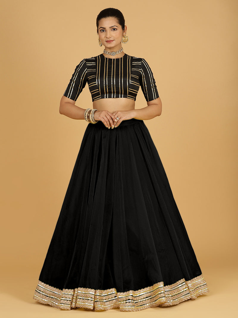 Farah x Tyohaar Lehenga Skirt, in Black Viscose Organza, made for party & festive (view 9).