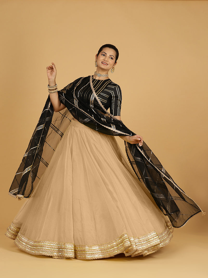 Farah x Tyohaar Lehenga Skirt, in Gold Viscose Organza, made for party & festive (view 2).